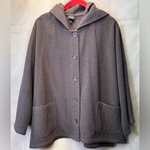 Eileen Fisher Women's 100% Wool Gray Boxy Oversized Lightweight Hooded Jacket L